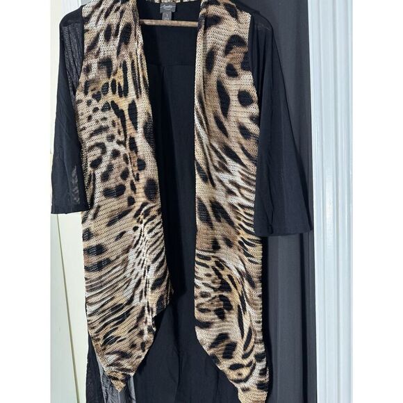 CHICO Women Sheer Stretch Nylon Mesh Long Cardigan Animal Print 1 Baddie Mcbling - Picture 1 of 7